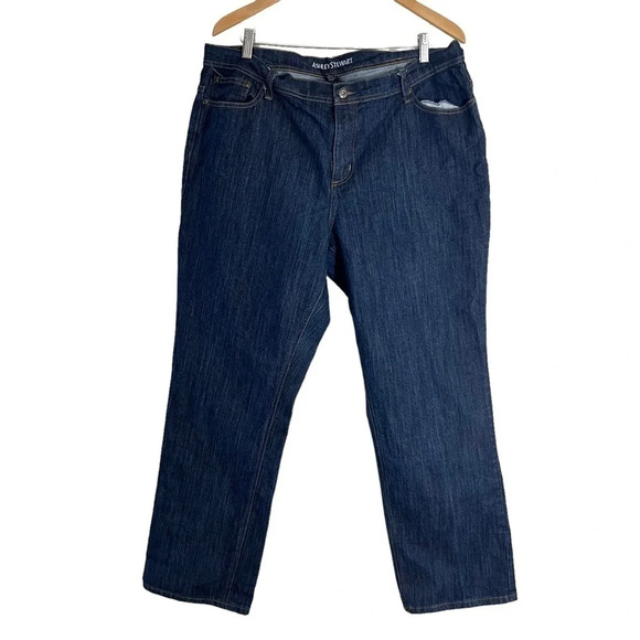 Ashley Stewart Jeans Plus Size 18 Blue Denim Stretch Casual Straight Leg Pockets - Picture 1 of 5